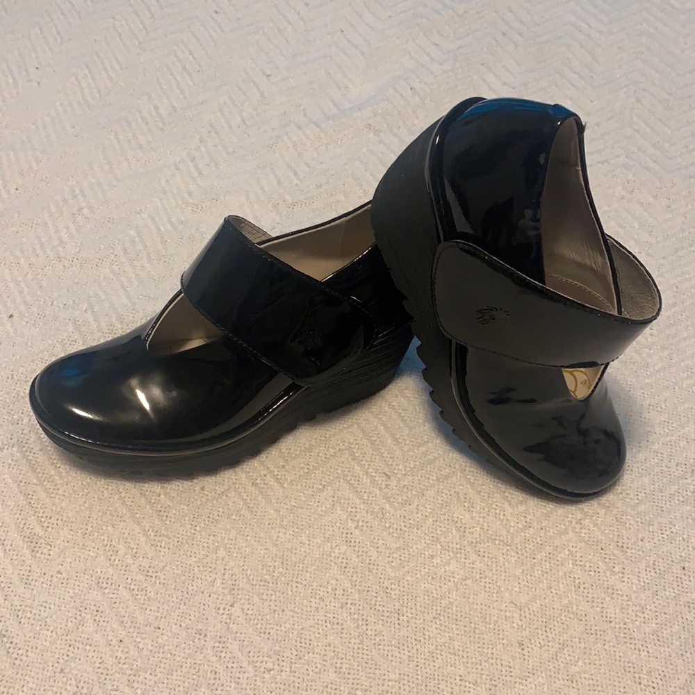 FLY London Patent Leather Mary Jane Wedges
